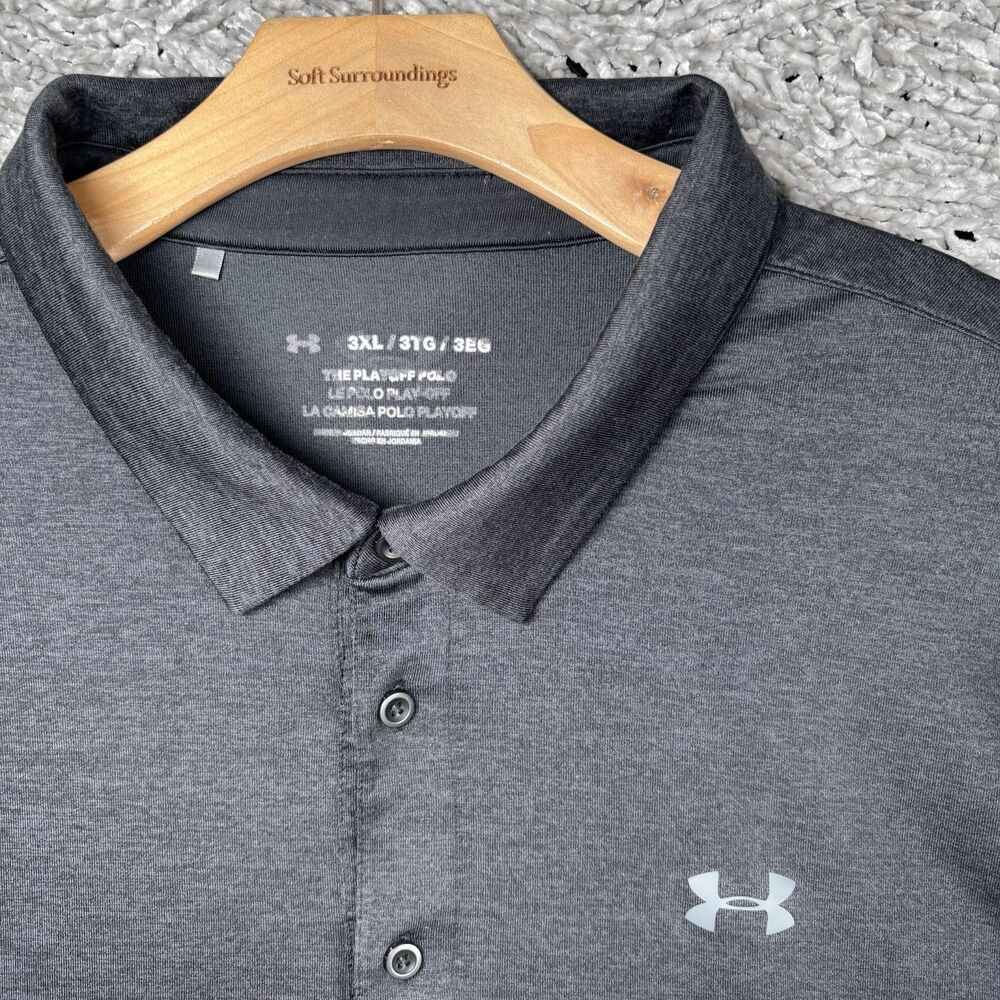 Under Armour The Playoff Polo Mens 3XL Black Short Sleeve Stretch Golf Preppy